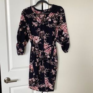Floral shirt dress w/ tie-front waist